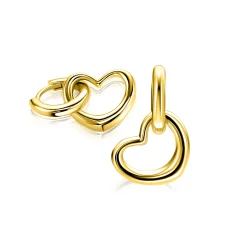 14mm ZINZI gold plated zilveren oorbedels open hartvorm ZICH2718G (zonder oorringen)