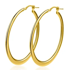 48mm ZINZI gold plated zilveren ovale oorringen met organisch gevormde buis 2mm breed en handige bovensluiting ZIO2701G