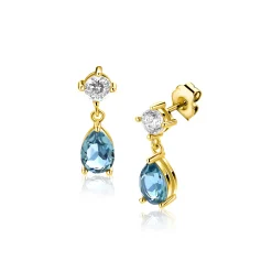 16mm ZINZI gold plated zilveren oorstekers blauwe peer en wit ronde zetting ZIO2744
