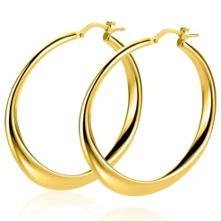 40mm ZINZI gold plated zilveren oorringen met organisch gevormde buis 3,5mm breed en handige bovensluiting ZIO2702G