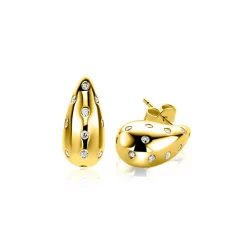 17mm ZINZI gold plated zilveren oorstekers in druppelvorm met witte zirkonia's ZIO2708Y
