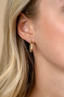 20mm ZINZI gold plated zilveren oorringen in ovale vorm met bolletjes structuur en luxe klapsluiting ZIO2694G