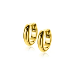 12,5mm ZINZI gold plated zilveren gladde oorringen met ronde buis 3mm met luxe klapsluiting ZIO2600G