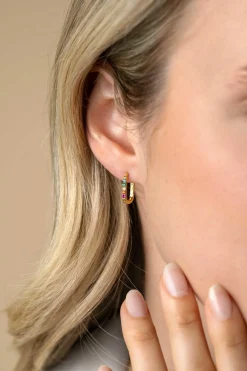 14mm ZINZI gold plated zilveren luxe oorringen in ovale vorm bezet met regenboog kleurstenen ZIO2598