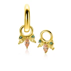 10mm ZINZI gold plated zilveren oorbedels met vijf speelse zettingen in aflopende grootte, bezet met champagne, peridot en donkergroene kleurstenen ZICH2633GC (zonder oorringen)