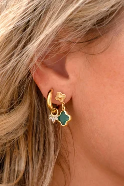 10mm ZINZI gold plated zilveren oorbedels met vijf speelse zettingen in aflopende grootte, bezet met witte zirconia's ZICH2633 (zonder oorringen)