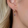 13mm ZINZI gold plated zilveren oorbedels met drie peervormige zettingen in aflopende grootte, bezet met lichtblauwe, paarse en champagne kleurstenen ZICH2631BC (zonder oorringen)