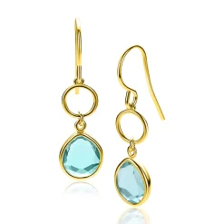 36mm ZINZI gold plated zilveren oorhangers turquoise peer en open rondje ZIO2716G
