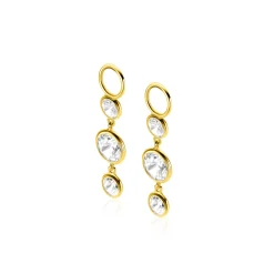 24mm ZINZI gold plated zilveren oorbedels met 3 bungelende witte ronde zirconia's ZICH2593Y (zonder oorringen)