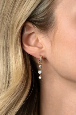 24mm ZINZI gold plated zilveren oorbedels met 3 bungelende witte ronde zirconia's ZICH2593Y (zonder oorringen)