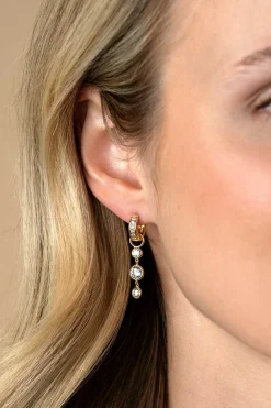 24mm ZINZI gold plated zilveren oorbedels met 3 bungelende witte ronde zirconia's ZICH2593Y (zonder oorringen)