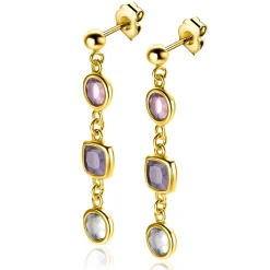 40mm ZINZI gold plated zilveren oorsieraden rond vierkant paars en witgrijs ZIO2525G