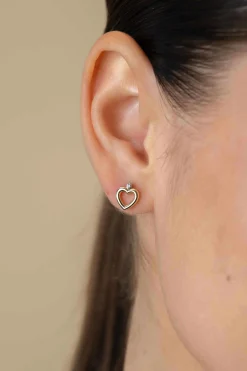 9mm ZINZI gold plated zilveren oorstekers open hartje witte zirconia ZIO2566