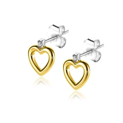 9mm ZINZI gold plated zilveren oorstekers open hartje witte zirconia ZIO2566