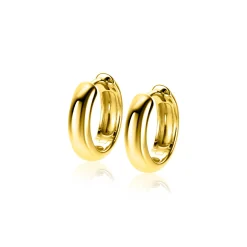 15mm ZINZI gold plated zilveren oorringen met gladde ronde buis van 4mm breed en luxe klapsluiting ZIO2565G