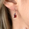 19mm ZINZI gold plated zilveren oorhangers met vierpootszettingen rood granaat en paarse kleurstenen ZIO2563H