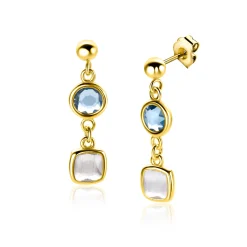 28mm ZINZI gold plated zilveren oorstekers rond vierkant jeansblauw en witgrijs ZIO2526G