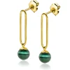 35mm ZINZI gold plated zilveren oorstekers met lange paperclip schakel en groene cateyes in bolvorm ZIO2420