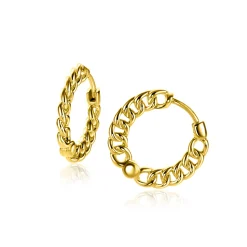 17mm ZINZI gold plated zilveren oorringen, vanaf zijkant gourmet schakel zichtbaar, 2mm breed, met luxe klapsluiting  ZIO1414G