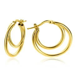 23mm ZINZI gold plated zilveren oorringen met een dubbele oorring in het midden. Een trendy multi-look uitstraling ZIO2483G