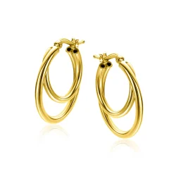 23mm ZINZI gold plated zilveren oorringen met een dubbele oorring in het midden. Een trendy multi-look uitstraling ZIO2483G