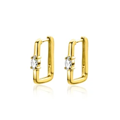 15mm ZINZI gold plated zilveren rechthoekige oorringen ovale witte zirconia met luxe klapsluiting 15mm x 2mm vierkante buis ZIO2448G