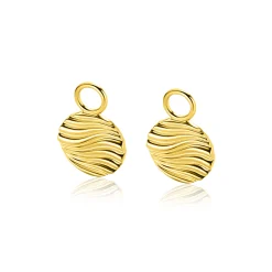 12mm ZINZI gold plated zilveren oorbedels rond met sierlijke golven als bewerking ZICH2450 (zonder oorringen)