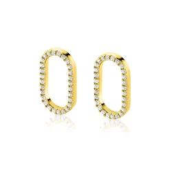 15mm ZINZI gold plated zilveren oorbedels ovale vorm witte zirconia's ZICH2444 (zonder oorringen)