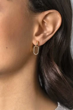 15mm ZINZI gold plated zilveren oorbedels ovale vorm witte zirconia's ZICH2444 (zonder oorringen)