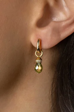 17mm ZINZI gold plated zilveren oorbedels in peervorm groen peridot en witte zirconia's ZICH2429 (zonder oorringen)