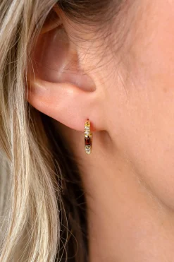 13mm ZINZI gold plated zilveren oorringen bezet met champagne, bruine en witte kleurstenen, luxe klapsluiting ZIO2869