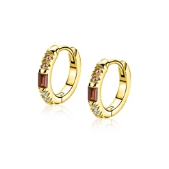 13mm ZINZI gold plated zilveren oorringen bezet met champagne, bruine en witte kleurstenen, luxe klapsluiting ZIO2869