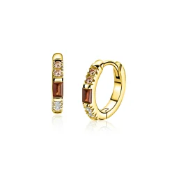 13mm ZINZI gold plated zilveren oorringen bezet met champagne, bruine en witte kleurstenen, luxe klapsluiting ZIO2869