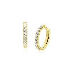 15mm ZINZI gold plated zilveren tennis oorringen bezet met een rij schitterende zirkonia’s, luxe klapsluiting ZIO2881Y