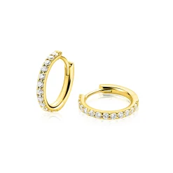 15mm ZINZI gold plated zilveren tennis oorringen bezet met een rij schitterende zirkonia’s, luxe klapsluiting ZIO2881Y