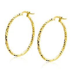 33mm ZINZI gold plated zilveren grote oorringen met gefacetteerde buis en handige bovensluiting ZIO2911G