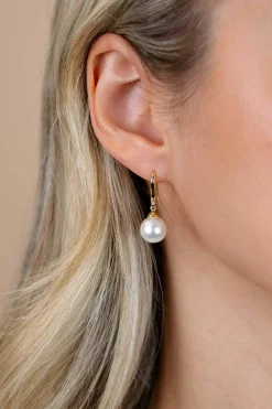 27mm ZINZI gold plated zilveren oorhangers met witte parel 10mm ZIO266WG