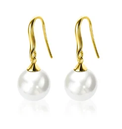 27mm ZINZI gold plated zilveren oorhangers met witte parel 10mm ZIO266WG