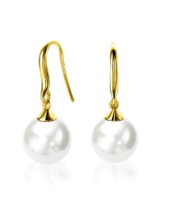 27mm ZINZI gold plated zilveren oorhangers met witte parel 10mm ZIO266WG