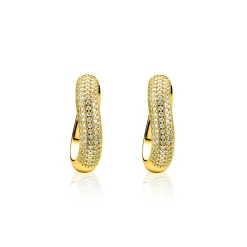17mm ZINZI gold plated zilveren oorringen volledig bezet met pavé gezette witte zirkonia’s in een vloeiende lijn, luxe klapsluiting ZIO2883Y