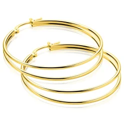 43mm ZINZI grote gold plated zilveren multi-look oorringen met dubbele buis. Met gemakkelijke bovensluiting ZIO2859G