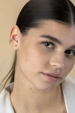 14mm ZINZI zilveren ear cuff bolletjes per stuk geprijsd ZIO-CUFF2