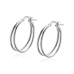 24mm ZINZI zilveren multi-look oorringen met dubbele buis. Met gemakkelijke bovensluiting ZIO2858