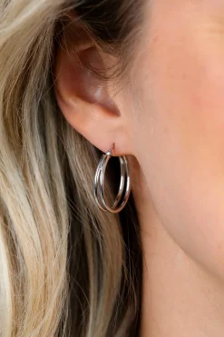 24mm ZINZI zilveren multi-look oorringen met dubbele buis. Met gemakkelijke bovensluiting ZIO2858