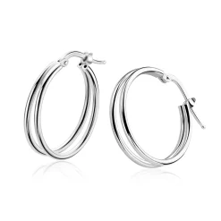 24mm ZINZI zilveren multi-look oorringen met dubbele buis. Met gemakkelijke bovensluiting ZIO2858