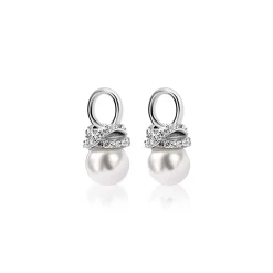 8mm ZINZI zilveren oorbedels met een witte parel en een strikvormige zetting bezet met witte zirkonia’s ZICH2863 (zonder oorringen)