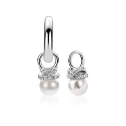 8mm ZINZI zilveren oorbedels met een witte parel en een strikvormige zetting bezet met witte zirkonia’s ZICH2863 (zonder oorringen)
