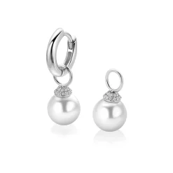 8mm ZINZI zilveren oorbedels met ronde witte parel en pavé gezette top met witte zirkonia’s ZICH2823 (zonder oorringen)