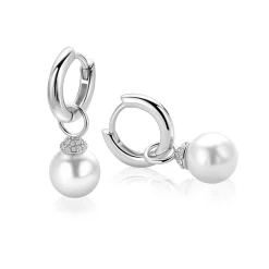 8mm ZINZI zilveren oorbedels met ronde witte parel en pavé gezette top met witte zirkonia’s ZICH2823 (zonder oorringen)