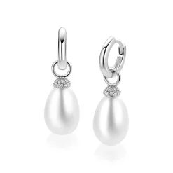 18mm ZINZI zilveren oorbedels met ovaalvormige witte parel en pavé gezette top met witte zirkonia’s ZICH2822 (zonder oorringen)